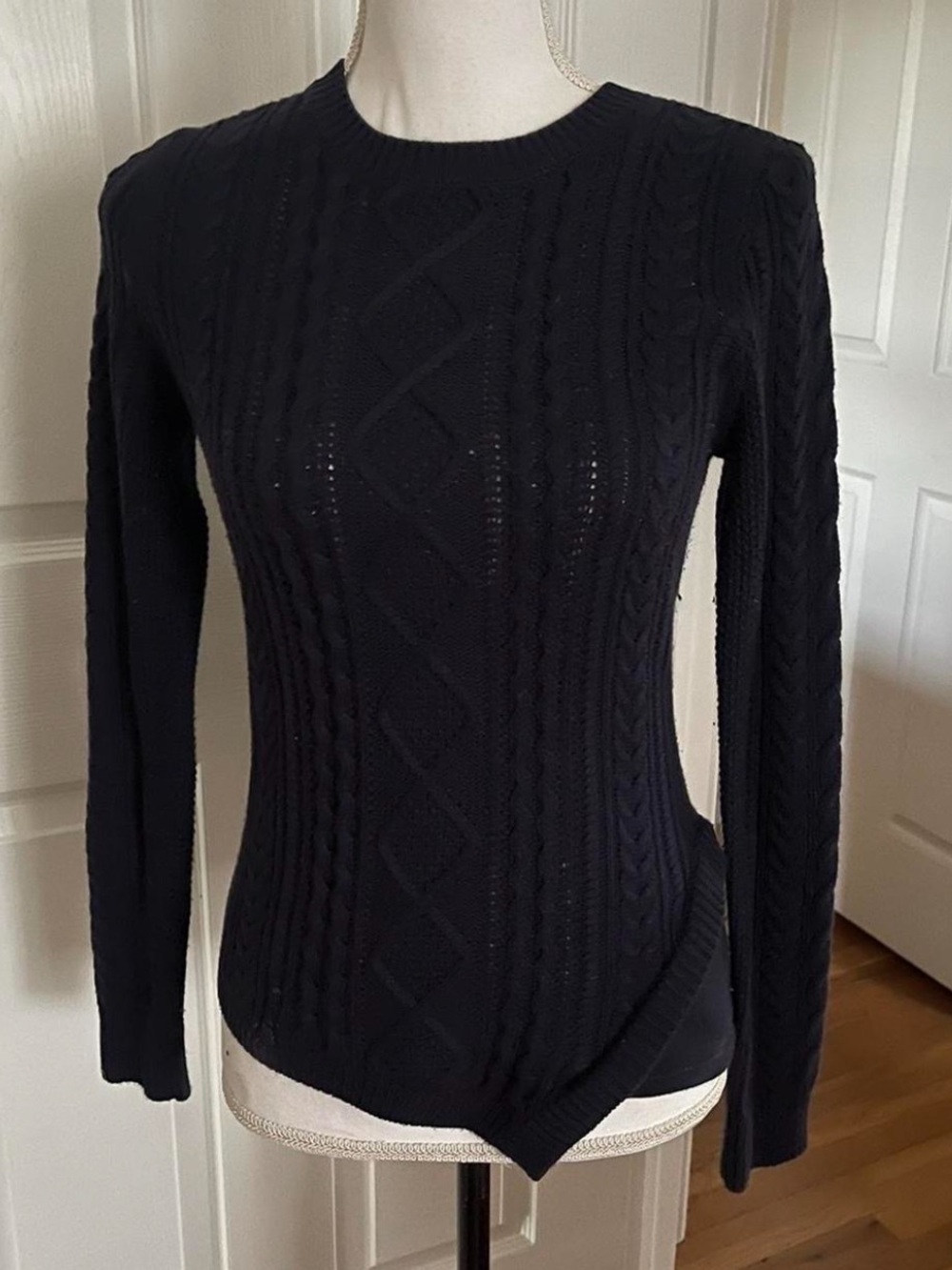 BCBGMaxAzria Cable Knit Crewneck Sweater - Dark Navy